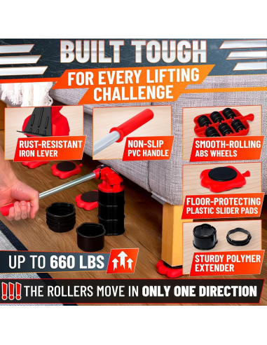 Elevador de Muebles Pesados Lagarto ROJO - Carga 299 Kg