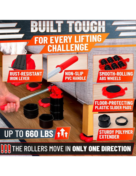 Elevador de Muebles Pesados Lagarto ROJO - Carga 299 Kg