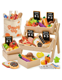 Juego de Comida de Madera Toyssa con Estante para Niños