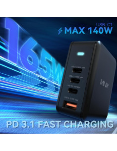 Cargador USB-C MINIX 165W 4 Puertos PD 3.1 Rápido 2
