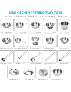 Juego de Cocina de Juguete TekkPerry 21 Piezas Acero Inoxidable 2