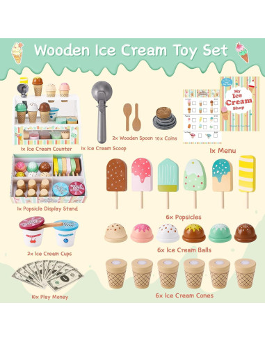 Set de Juguetes de Helado de Madera Peccvon 46 Piezas 3-8 Años