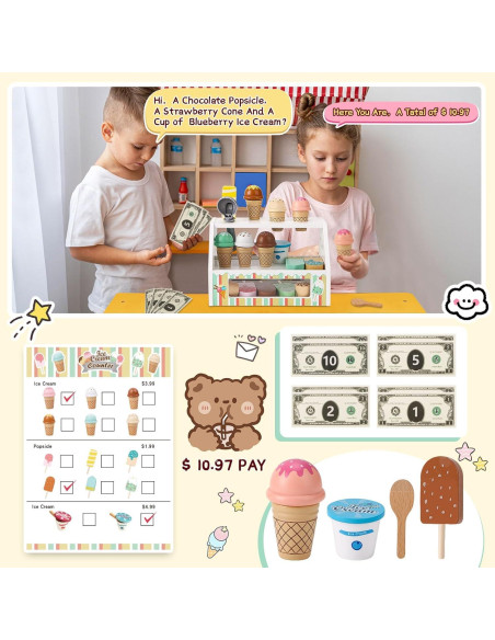 Set de Juguetes de Helado de Madera Peccvon 46 Piezas 3-8 Años