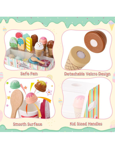 Set de Juguetes de Helado de Madera Peccvon 46 Piezas 3-8 Años