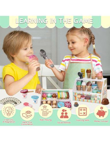 Set de Juguetes de Helado de Madera Peccvon 46 Piezas 3-8 Años
