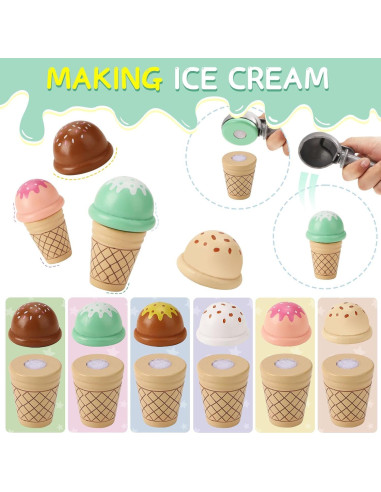 Set de Juguetes de Helado de Madera Peccvon 46 Piezas 3-8 Años