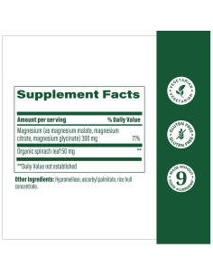 MegaFood Magnesio 300 mg - Glicinato, Citrato y Malato - 60 Cápsulas 2
