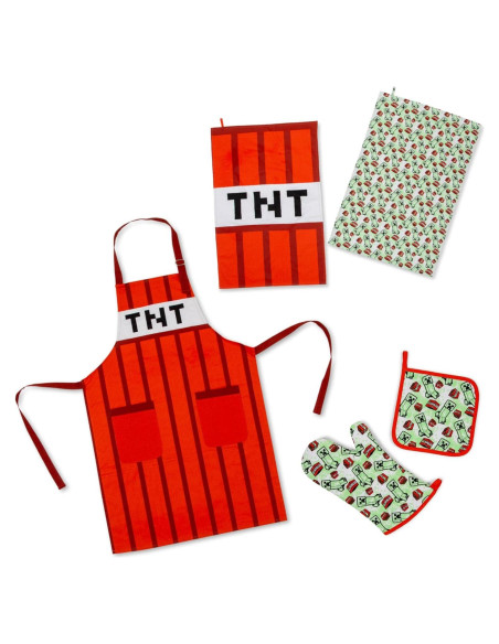 Conjunto de Cocina Minecraft TNT Rojo - Delantal, Manopla, Toallas