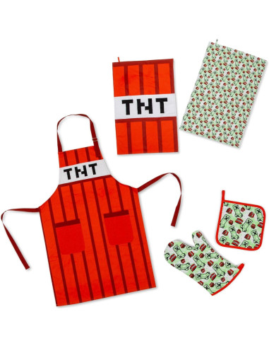 Conjunto de Cocina Minecraft TNT Rojo - Delantal, Manopla, Toallas