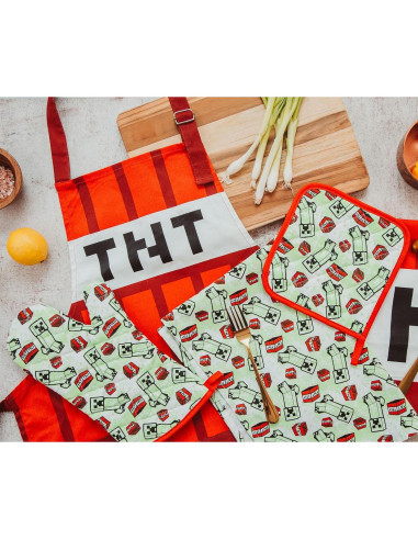 Conjunto de Cocina Minecraft TNT Rojo - Delantal, Manopla, Toallas