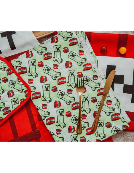 Conjunto de Cocina Minecraft TNT Rojo - Delantal, Manopla, Toallas