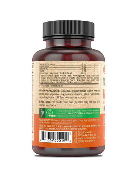 Suplemento Multivitamínico Vegano DEVA 90 Tabletas Sin Hierro