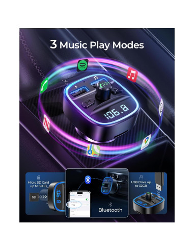 Transmisor FM Inalámbrico LENCENT T25 con Carga USB Doble