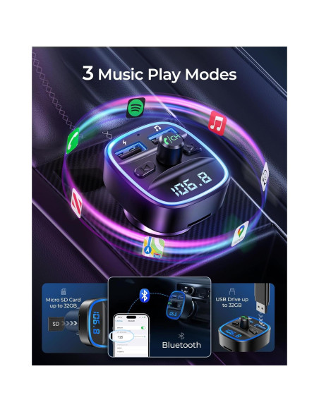 Transmisor FM Inalámbrico LENCENT T25 con Carga USB Doble