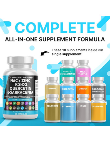 Suplemento NAC 1000mg Clean Nutraceuticals D3 K2 Zinc Quercetina