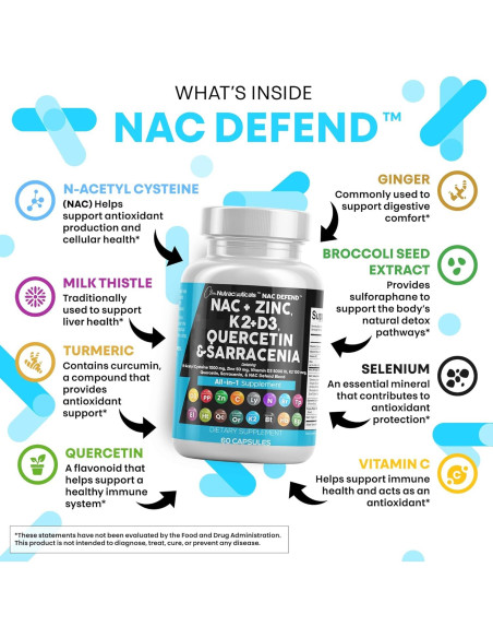 Suplemento NAC 1000mg Clean Nutraceuticals D3 K2 Zinc Quercetina