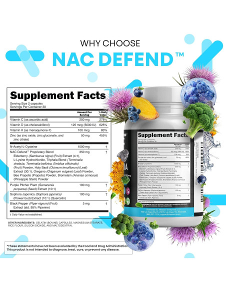 Suplemento NAC 1000mg Clean Nutraceuticals D3 K2 Zinc Quercetina