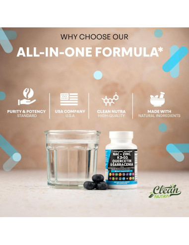Suplemento NAC 1000mg Clean Nutraceuticals D3 K2 Zinc Quercetina