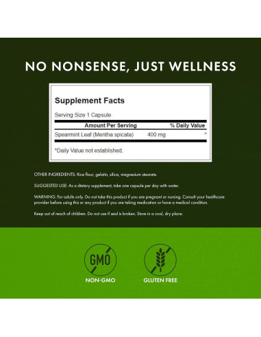 Suplemento de Hoja de Menta Verde Swanson 400mg - 60 Cápsulas