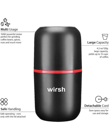 Molinillo de Café Eléctrico Wirsh D150B 120g Acero Inoxidable