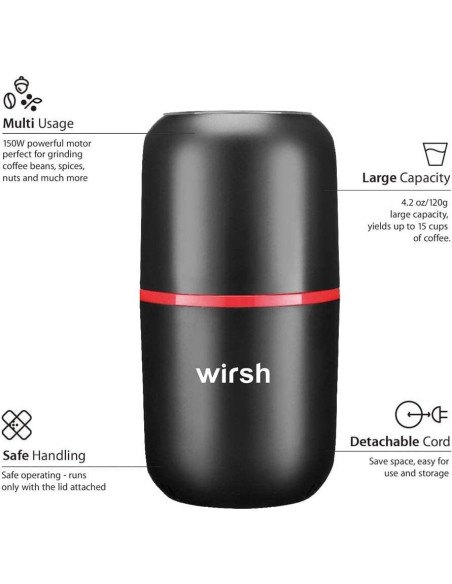 Molinillo de Café Eléctrico Wirsh D150B 120g Acero Inoxidable