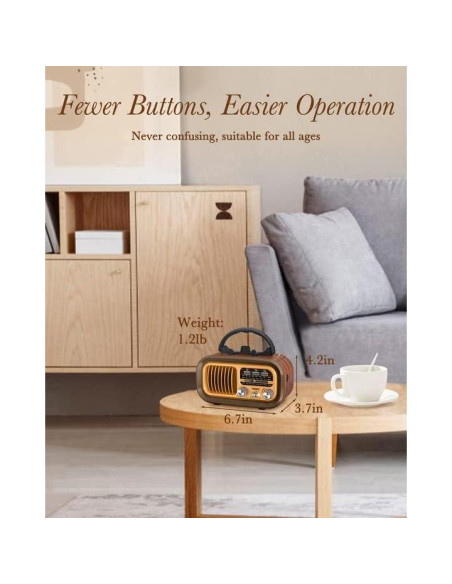 Radio Portátil PRUNUS J-150 AM FM Bluetooth Retro 0.54 kg