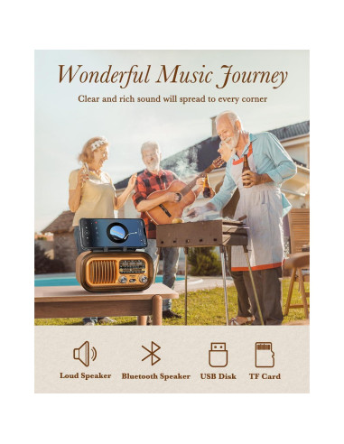 Radio Portátil PRUNUS J-150 AM FM Bluetooth Retro 0.54 kg