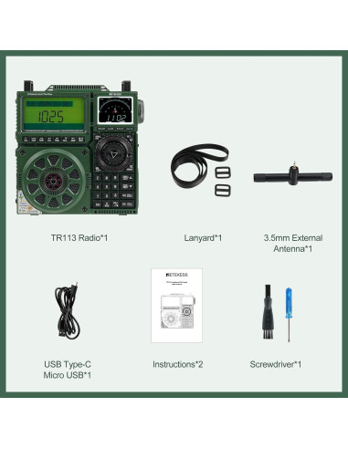 Receptor de Radio Retekess TR113 AM FM SSB Bluetooth 1600 Presets
