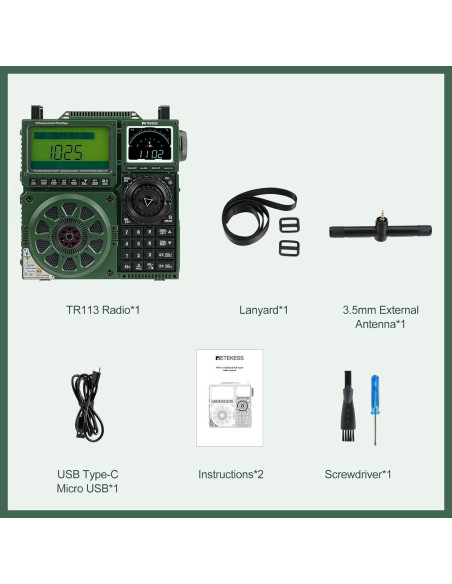 Receptor de Radio Retekess TR113 AM FM SSB Bluetooth 1600 Presets