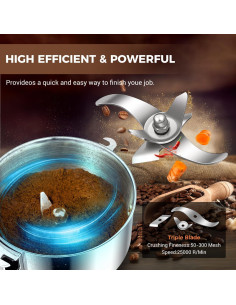 Molino de Granos Eléctrico LEEVOT 300g 1200W Acero Inoxidable 2