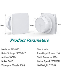 Ventilador de Escape 4" Allvent ALEF001 12W 32dB Blanco 2