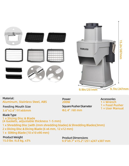 Picadora de Verduras Eléctrica 200W TERUISI GJ817 4 en 1