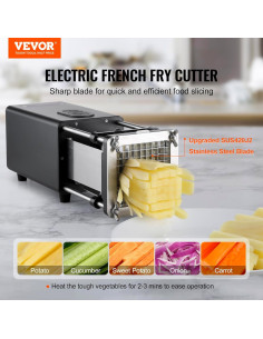 Cortador de Papas Fritas Eléctrico VEVOR 2 cuchillas 1.27 y 0.95 cm 2