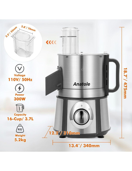 Cortador de Verduras Eléctrico Anatole 16 Tazas 300W Acero Inoxidable