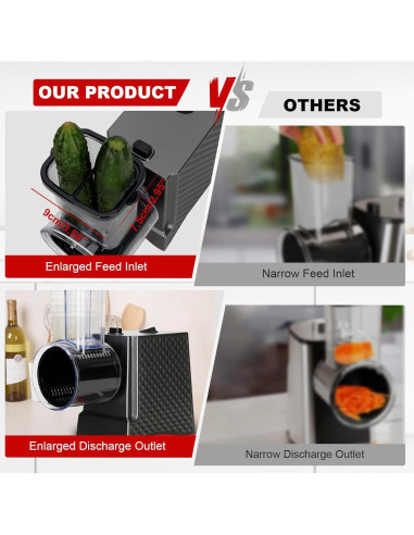 Rallador de Queso Eléctrico YOTAN 250W 6 en 1 Acero Inoxidable