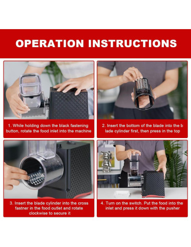 Rallador de Queso Eléctrico YOTAN 250W 6 en 1 Acero Inoxidable