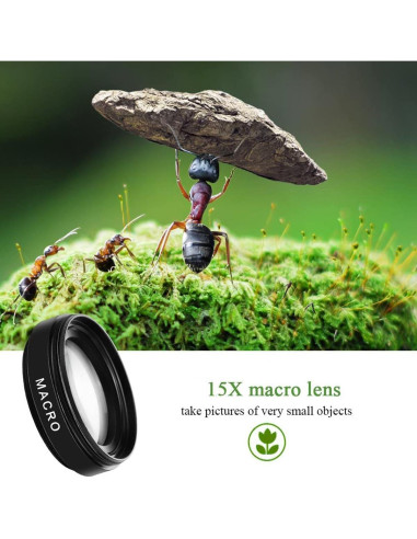 Kit de Lentes de Cámara Peanutech para iPhone y Samsung - Gran Angular 0.45x y Macro 12.5x