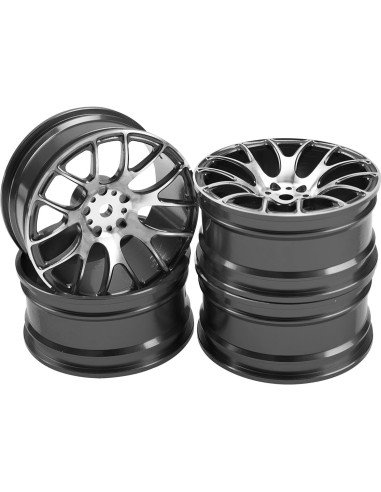 4 Llantas de Metal 12mm HIRCQOO para Coche RC 1/10 - Negro