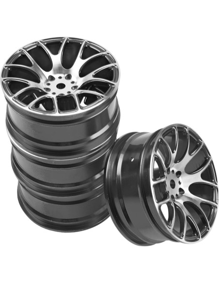 4 Llantas de Metal 12mm HIRCQOO para Coche RC 1/10 - Negro