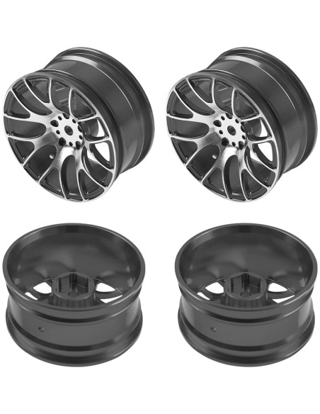 4 Llantas de Metal 12mm HIRCQOO para Coche RC 1/10 - Negro