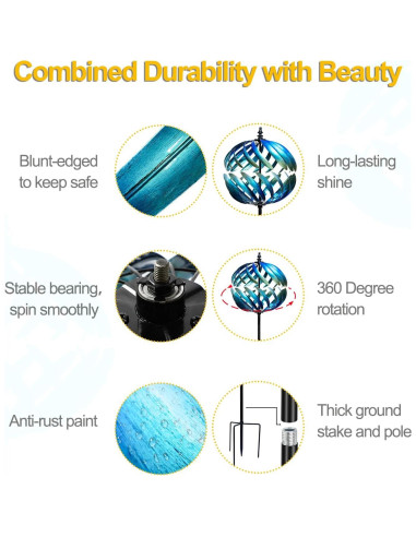 Girador de Viento Cinético LimeHill 210 cm Azul Metal