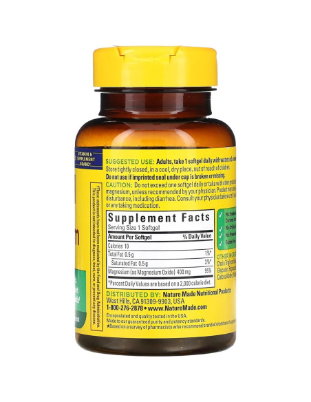 Suplemento de Magnesio Óxido Nature Made 400 mg 60 Gelatinas