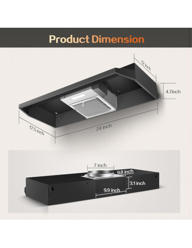 Campana de Cocina Bajo Gabinete Zomagas 24" Negra 280 CFM