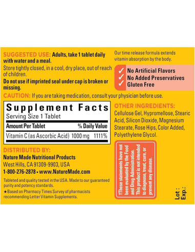 Nature Made Vitamina C 1000 mg con Rosa Mosqueta 60 Tabletas