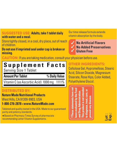 Nature Made Vitamina C 1000 mg con Rosa Mosqueta 60 Tabletas