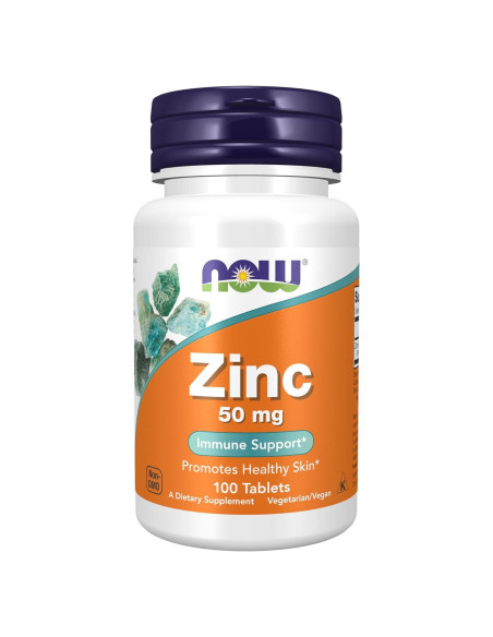 Suplemento de Zinc Gluconato NOW Foods 50 mg 100 Tabletas