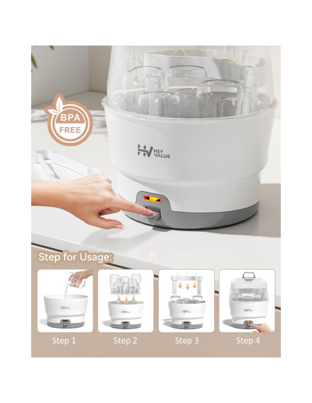 Esterilizador de Biberones HEYVALUE Blanco, 99.9% Germicida