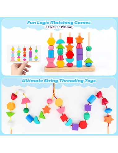 Juego de secuenciación Montessori Hieoby - Bloques y cuentas 22x17 cm