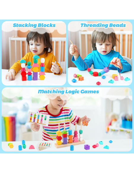 Juego de secuenciación Montessori Hieoby - Bloques y cuentas 22x17 cm Juego de secuenciación Montessori Hieoby - Bloques y cuentas 22x17 cm