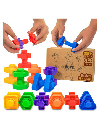 Skoolzy Set Montessori 12 Piezas Tuercas y Tornillos 18+ Meses